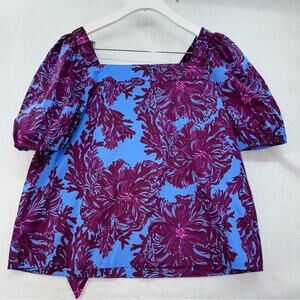 EUC Lilly Pulitzer Torrey Blue Purple Bow Back Cotton Floral Shirt Top Size 10